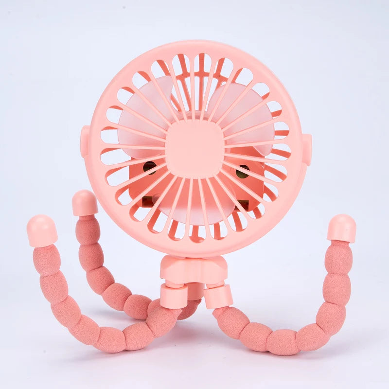 Portable Baby Pram Fan, Clip-on Mini Fan USB Battery Operated with Flexible Tripod