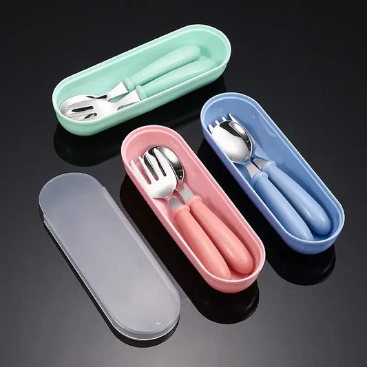 Set Of 2 Stainless Steel Baby Toddler Cutlery Spoon/fork with box