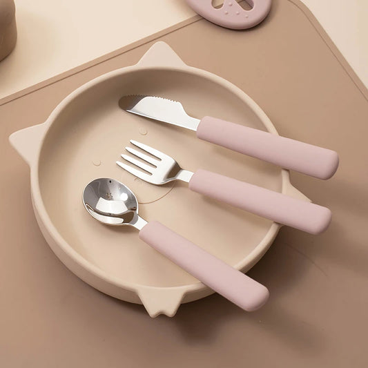 Children Tableware Stainless Steel Fork Spoon Knife Set with Silicone Handle for Toddlers Feeding Dinnerware Baby Accessories