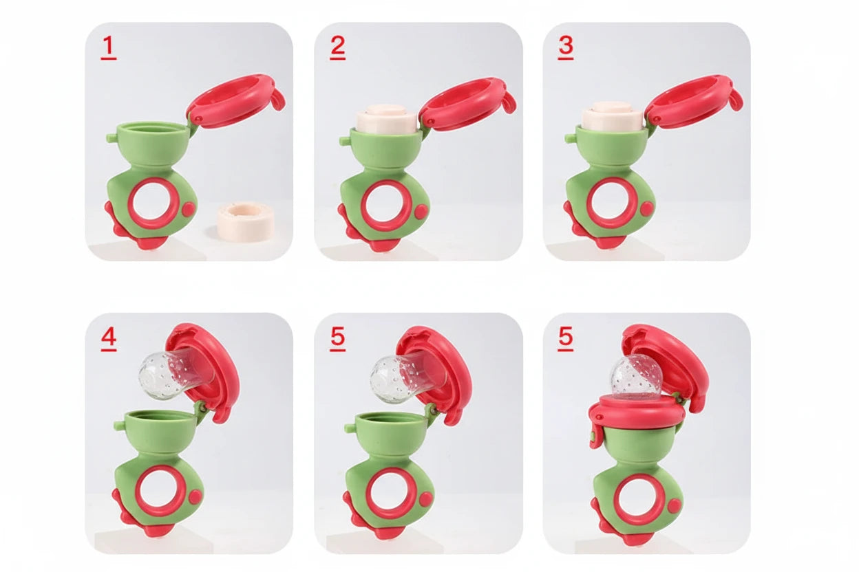 Rotating Push-type Food Grade Silicone Fruit and Vegetable Feeder For Infants Baby, Dinosaur Shape Toddlers Supplementary Food F