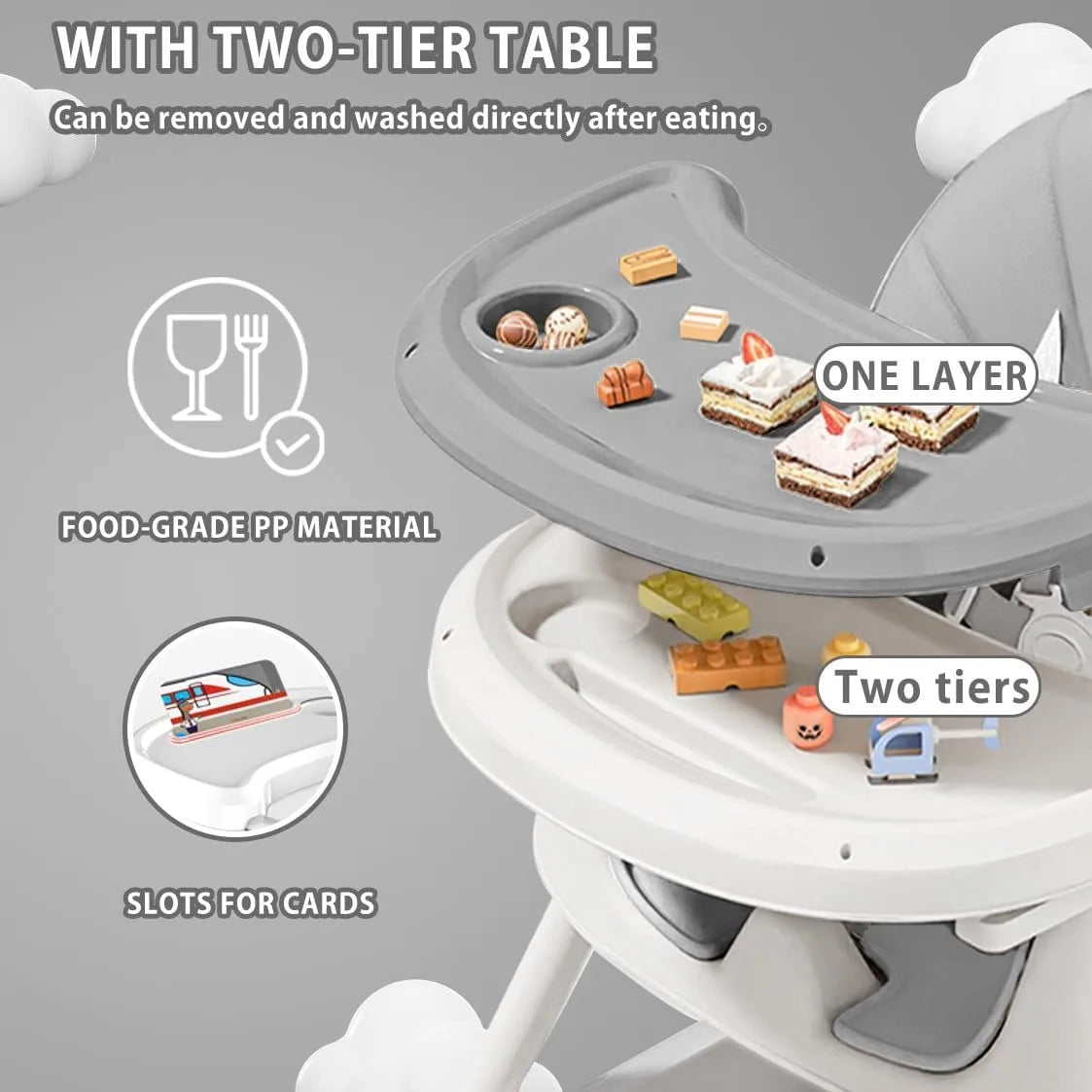 3-in-1 Baby HighChair, Foldable Portable Baby Dining Chairs Eat & Play Convertible High Chair
