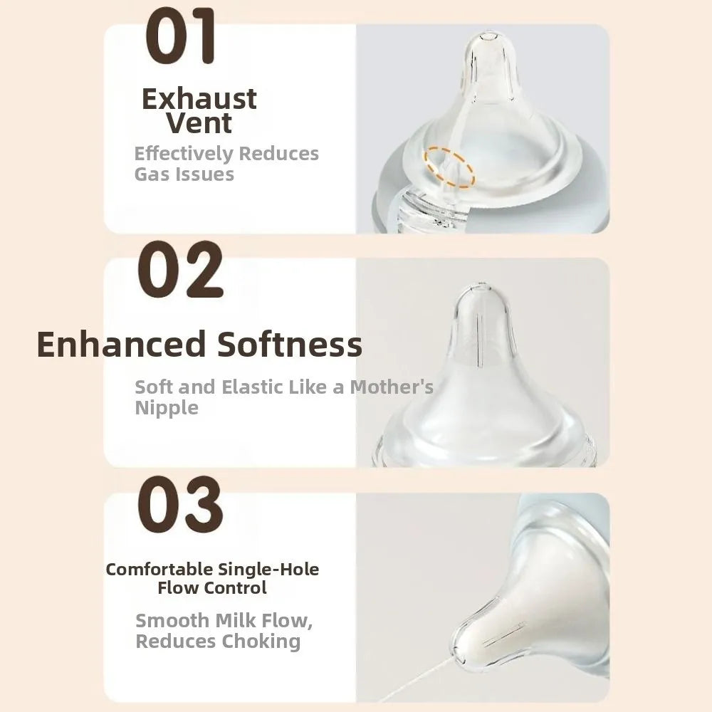 Glass Baby Bottle Anti Choking Anti-flatulence Newborn Feeding Bottle 80/160ML Silicone Nipple Infant Milk Bottle 0-3 Months