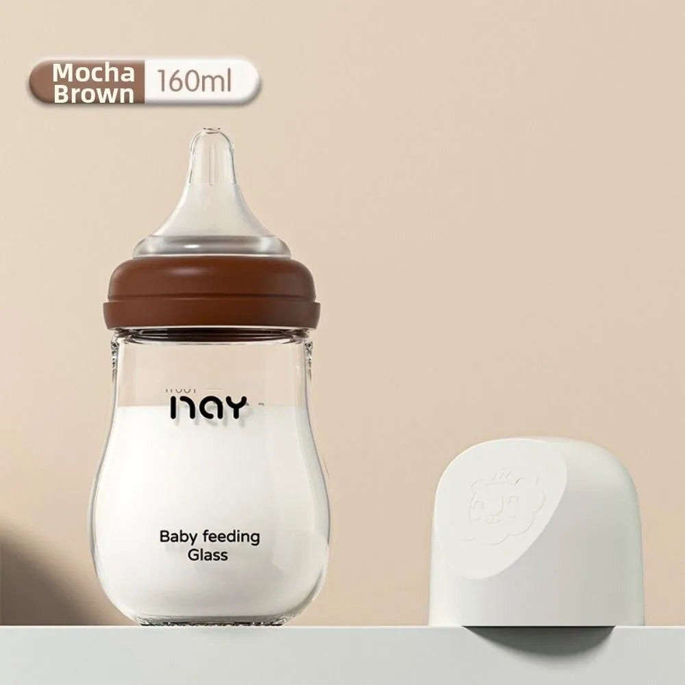 Glass Baby Bottle Anti Choking Anti-flatulence Newborn Feeding Bottle 80/160ML Silicone Nipple Infant Milk Bottle 0-3 Months