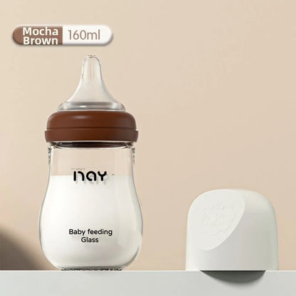 Glass Baby Bottle Anti Choking Anti-flatulence Newborn Feeding Bottle 80/160ML Silicone Nipple Infant Milk Bottle 0-3 Months