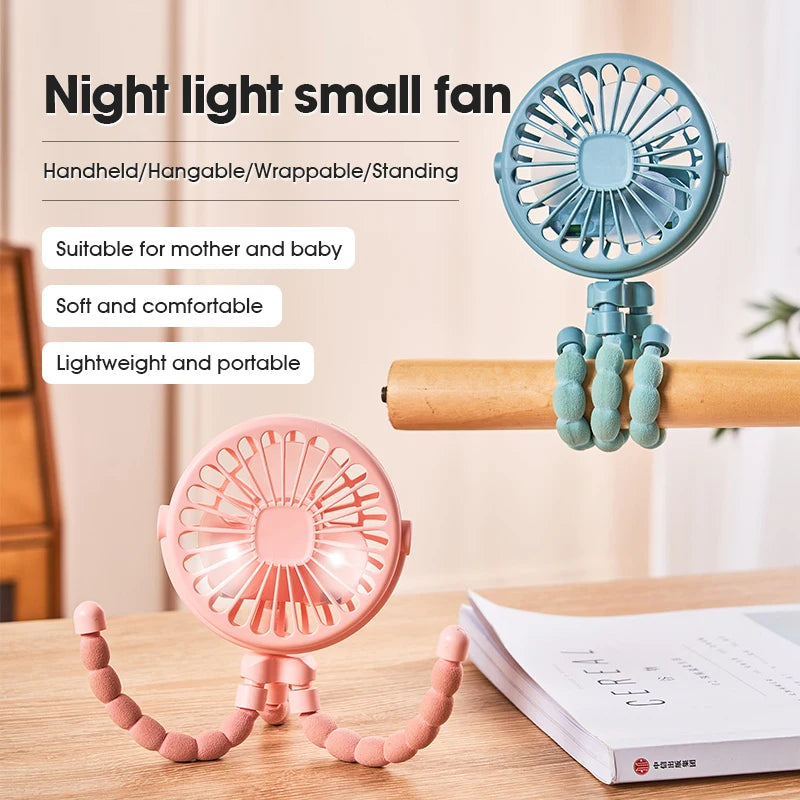 Portable Baby Pram Fan, Clip-on Mini Fan USB Battery Operated with Flexible Tripod