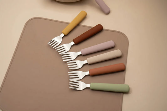 Children Tableware Stainless Steel Fork Spoon Knife Set with Silicone Handle for Toddlers Feeding Dinnerware Baby Accessories