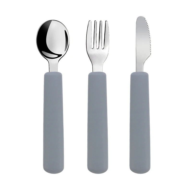 Children Tableware Stainless Steel Fork Spoon Knife Set with Silicone Handle for Toddlers Feeding Dinnerware Baby Accessories