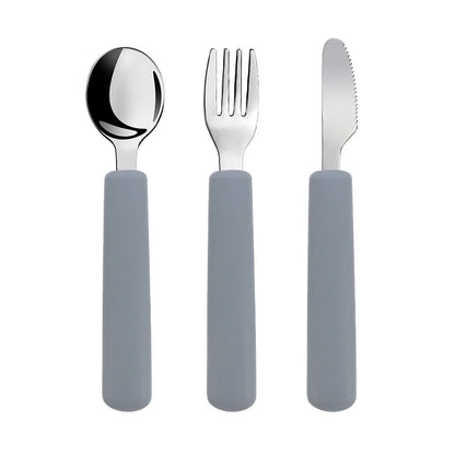 Children Tableware Stainless Steel Fork Spoon Knife Set with Silicone Handle for Toddlers Feeding Dinnerware Baby Accessories