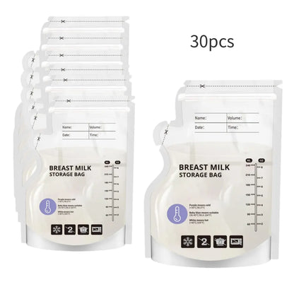 60 Pack Temperature Sensitive Breast Milk Storage Bags -Food Grade PE, Transparent with Measurement Lines,  Disposable & Leakpro