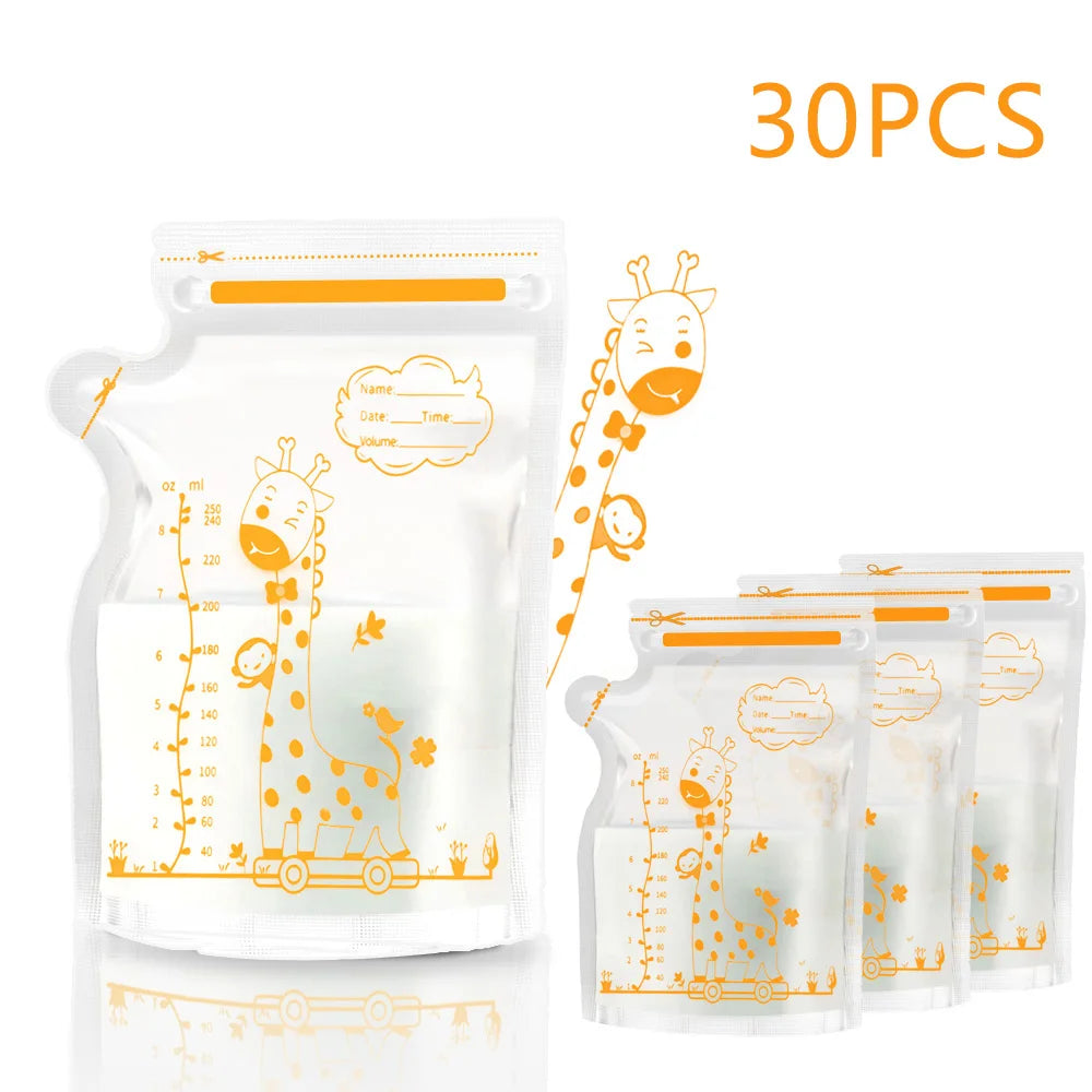 Giraffe Pattern Milk Storage Bags, Disposable Freezer-Safe,