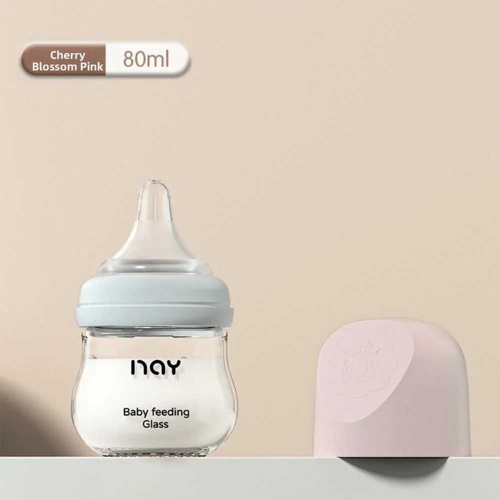 Glass Baby Bottle Anti Choking Anti-flatulence Newborn Feeding Bottle 80/160ML Silicone Nipple Infant Milk Bottle 0-3 Months