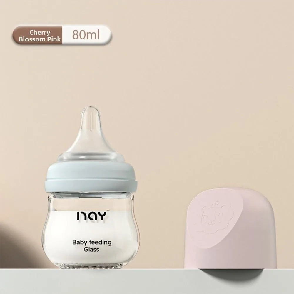 Glass Baby Bottle Anti Choking Anti-flatulence Newborn Feeding Bottle 80/160ML Silicone Nipple Infant Milk Bottle 0-3 Months