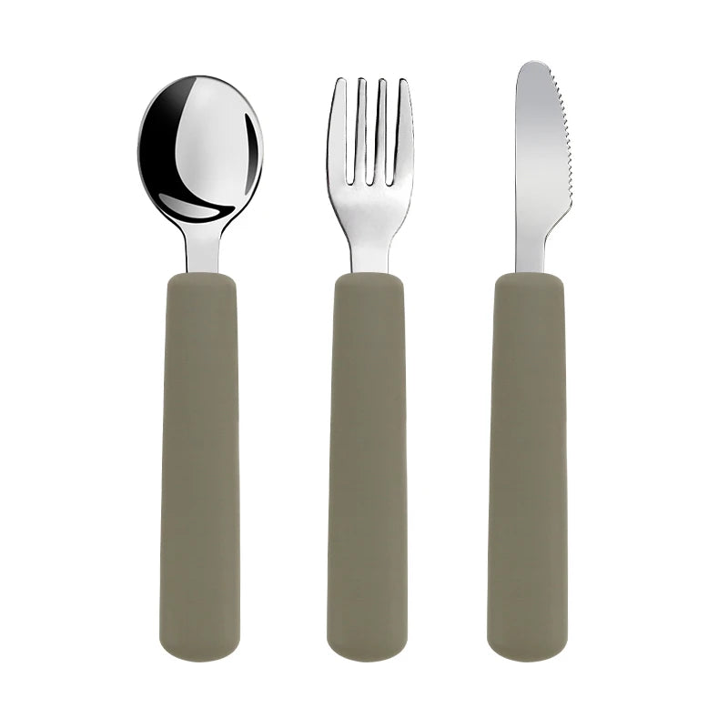 Children Tableware Stainless Steel Fork Spoon Knife Set with Silicone Handle for Toddlers Feeding Dinnerware Baby Accessories