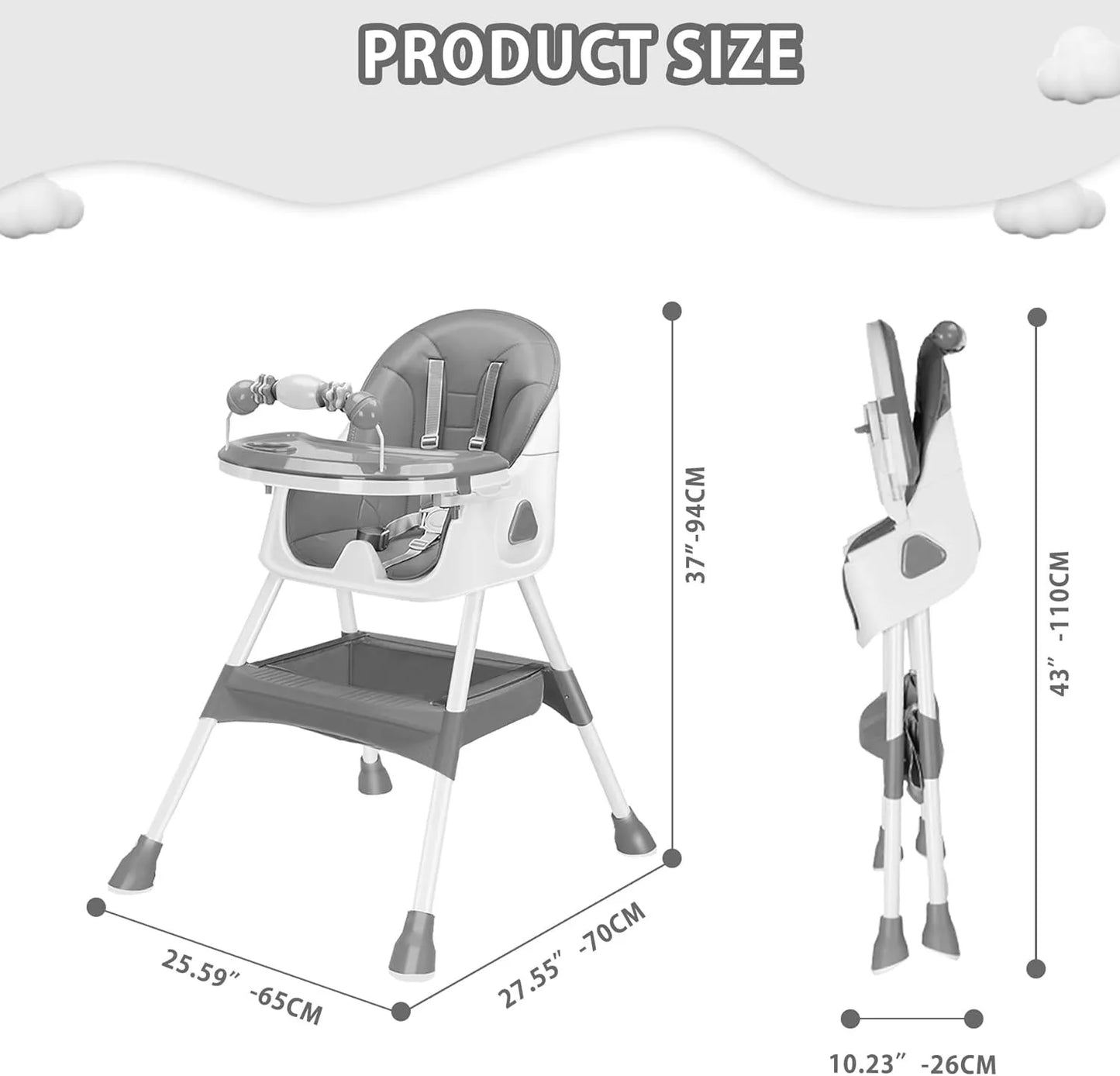 3-in-1 Baby HighChair, Foldable Portable Baby Dining Chairs Eat & Play Convertible High Chair
