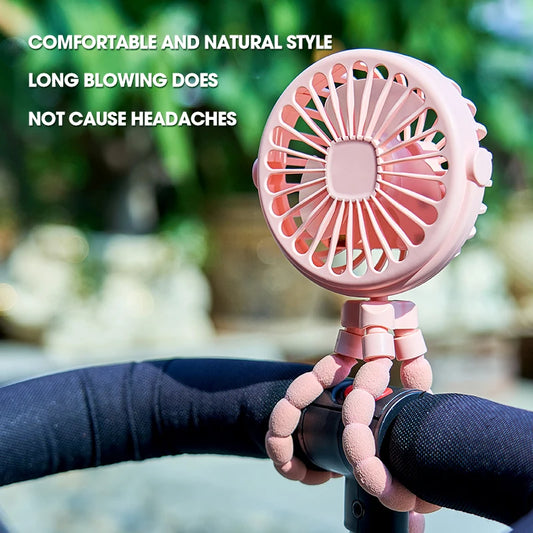 Portable Baby Pram Fan, Clip-on Mini Fan USB Battery Operated with Flexible Tripod