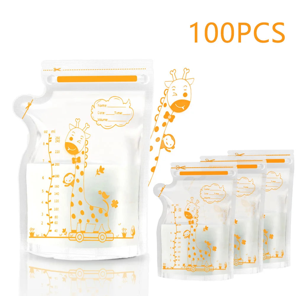 Giraffe Pattern Milk Storage Bags, Disposable Freezer-Safe,