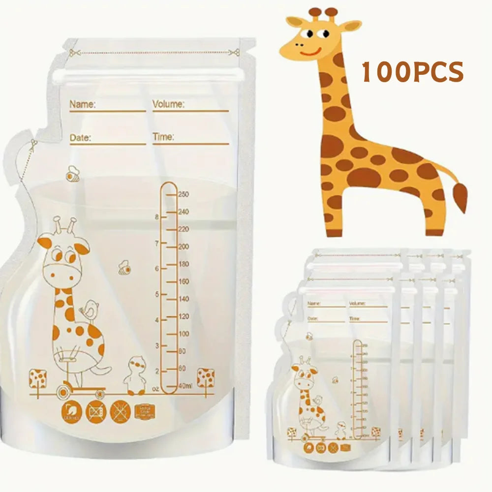 Giraffe Pattern Milk Storage Bags, Disposable Freezer-Safe,