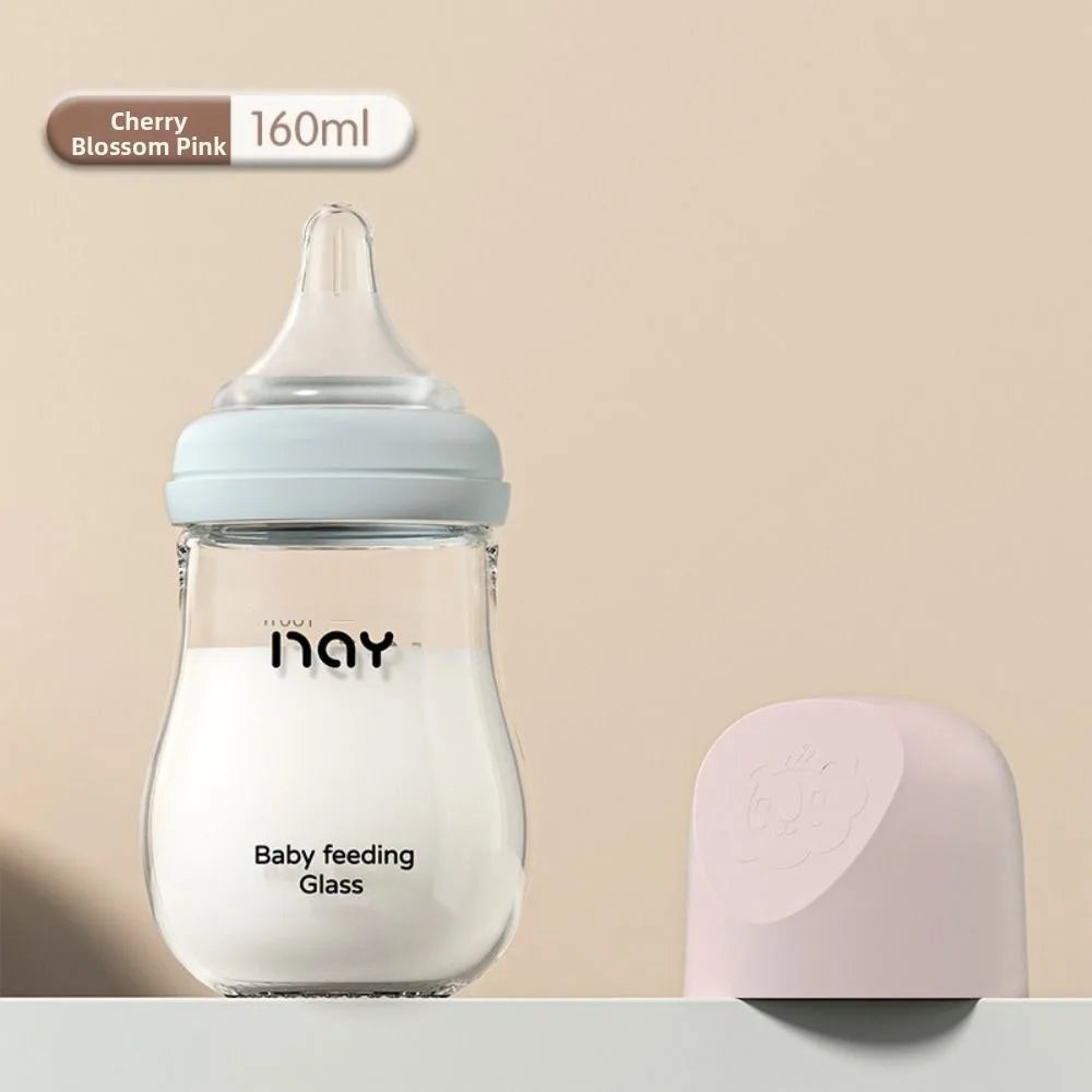Glass Baby Bottle Anti Choking Anti-flatulence Newborn Feeding Bottle 80/160ML Silicone Nipple Infant Milk Bottle 0-3 Months