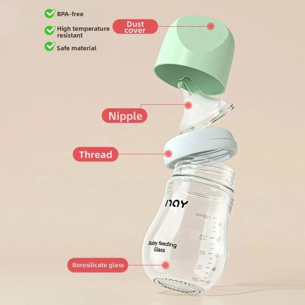 Glass Baby Bottle Anti Choking Anti-flatulence Newborn Feeding Bottle 80/160ML Silicone Nipple Infant Milk Bottle 0-3 Months
