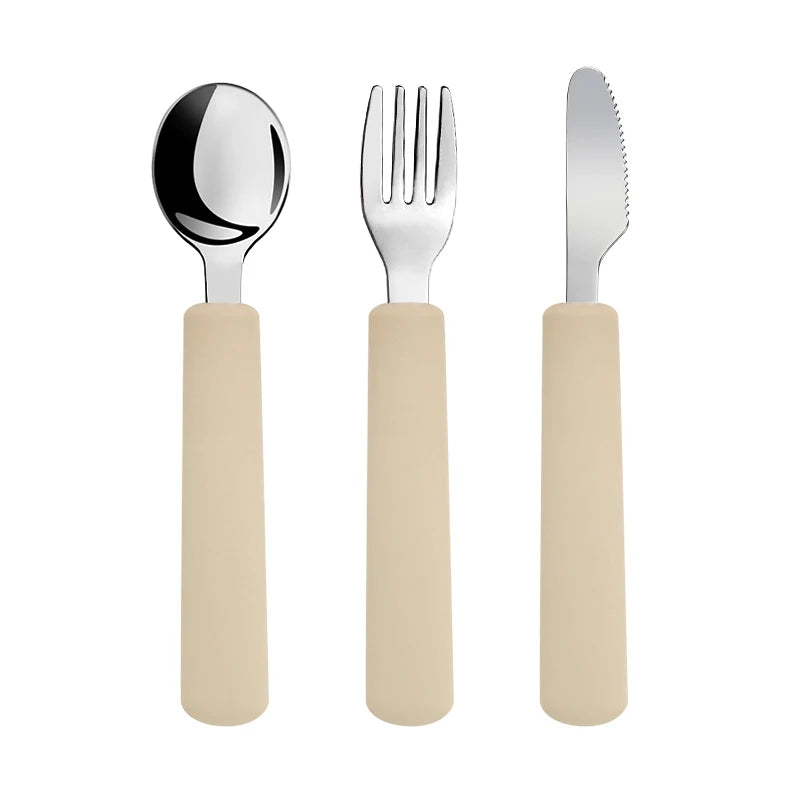 Children Tableware Stainless Steel Fork Spoon Knife Set with Silicone Handle for Toddlers Feeding Dinnerware Baby Accessories